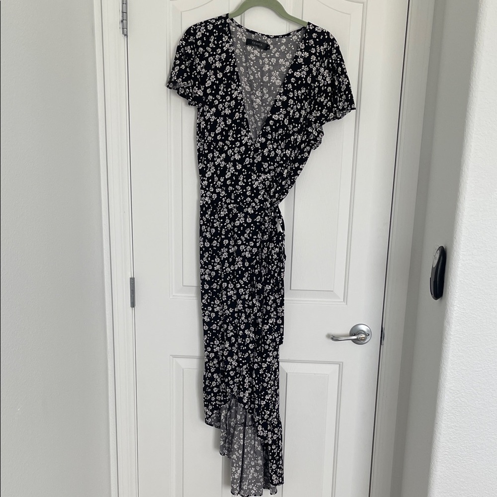 Floral Black Wrap Dress